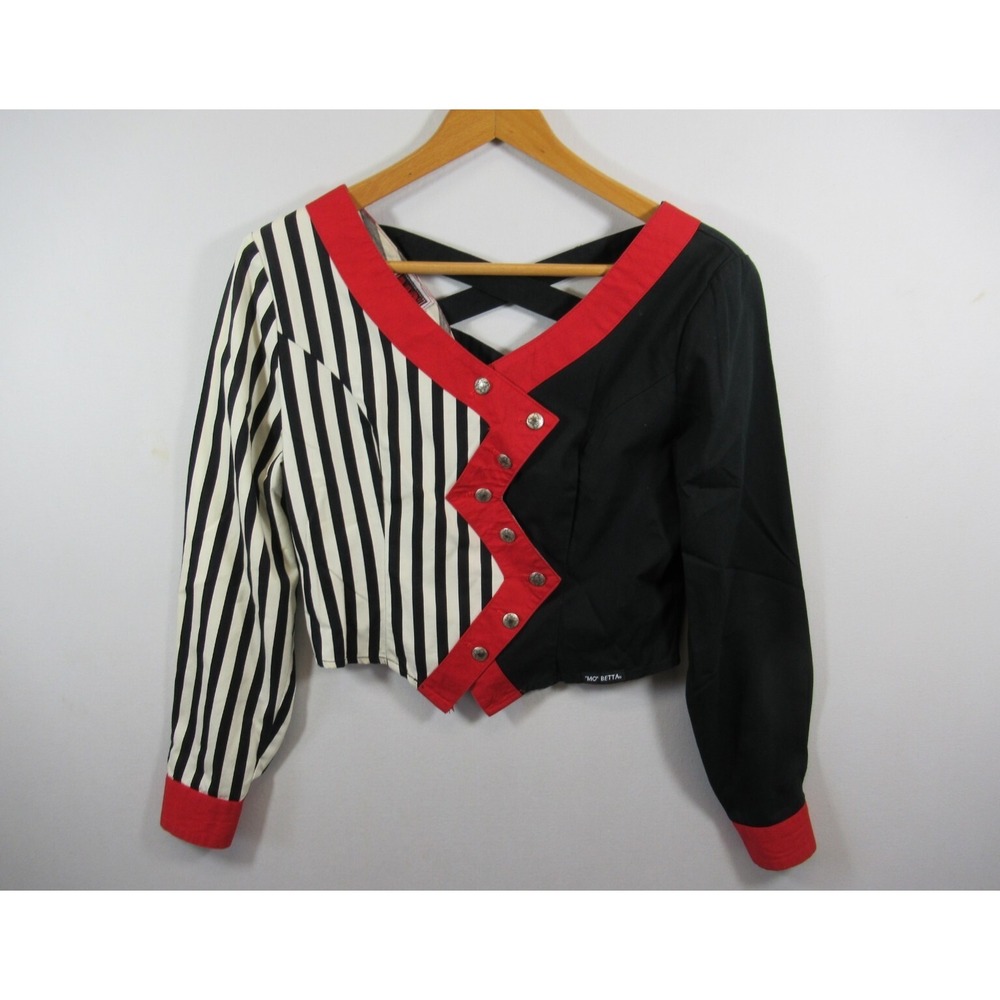 Vintage 90s Mo Betta Cropped Shirt Women Medium Cotton Made in USA Long Sleeve
